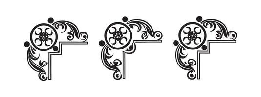 set of decorative design elements including corner pieces frames and floral ornaments art on black colour vector