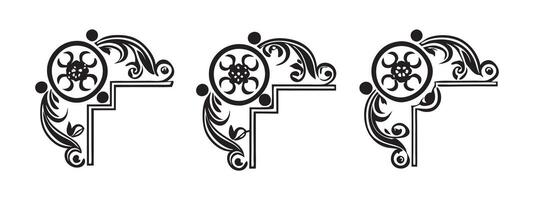 set of decorative design elements including corner pieces frames and floral ornaments on black colour vector