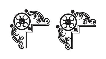 set of decorative design elements including corner pieces frames and floral ornaments on black and white colour vector