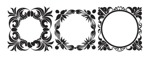 Set ornate black floral frames each with a distinct design on black colour vector