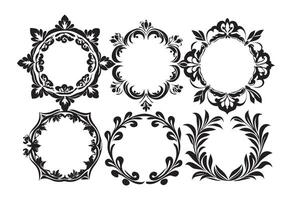 Set ornate black floral frames each with a distinct design art vector