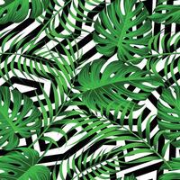 Abstract Floral seamless pattern with monstera leaves with abstract geometrical shapes background vector