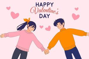 Happy valentines day a couple lying down with smile expression. Cartoon flat illustration background vector