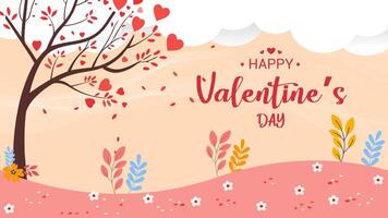 Valentine's day background with a tree, clouds, flowers and leafes made out of hearts. illustration. vector