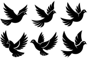 Black silhouettes of various kinds of birds illustration vector
