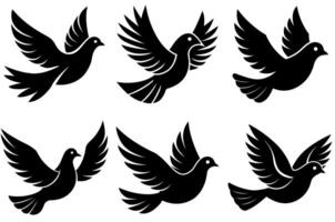 Flying birds silhouette isolated on white background. Bird outline black shapes hand drawn vector