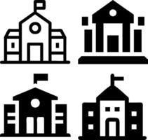 University campus icon set silhouette vector