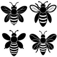 Bee icon black and white silhouette art illustration on a white background vector