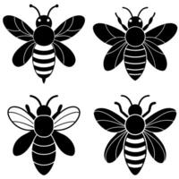 Selection of hand-drawn bees in different styles, A Bee Silhouette Icon Set vector
