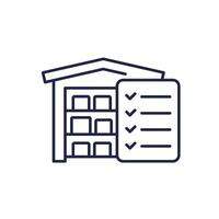 inventory, stock line icon with warehouse and list vector