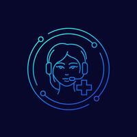 Medical call center operator icon, linear design vector