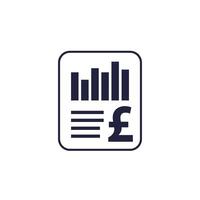 Financial statement or report icon with a pound on white vector
