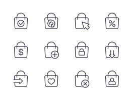 online shopping and e-commerce line icons with bag vector