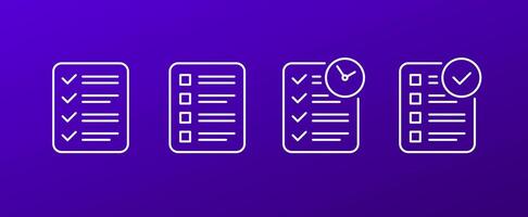 Checklist icons, check list with tasks, goals line vector