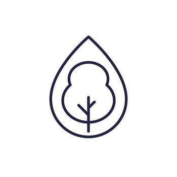 árbol y agua soltar línea icono vector