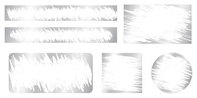 Set of silver scratch card surfaces with scraped textures. Collection of metallic scratchcards, lottery winner, money prize or sale coupon templates isolated on white background. illustration vector