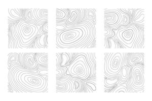 Topographic or wooden textures in square shapes. Relief contour icons in doodle hand drawn style. Graphic terrain surface stamps isolated on white background. outline illustration vector