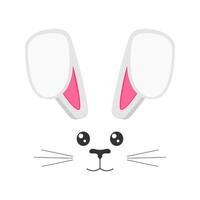 Cute bunny muzzle with bented ears, eyes, nose, mouth and whisker. Props for photo shoot or Easter party. Design element for greeting or invitation card, celebration banner. flat illustration vector