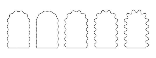 Set of arch frames with wavy edges. Archway shapes with undulated borders. Wiggly portals or doors, empty mirrors or text boxes, tags or labels isolated on white background. illustration vector