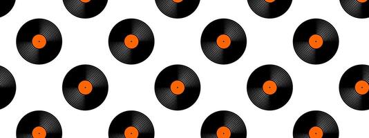 DJ vinyl discs seamless pattern. Reapiting gramophone LP or long play music disks icons isolated on white background. 70s 80s 2000s discotheque nostalgia background. flat illustration vector