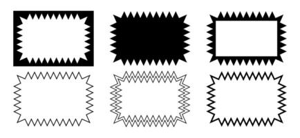 Set of picture or mirror rectangle frames with zigzag borders. Rectangulr shapes with jagged edges isolated on white background. Text box, sticker, tag templates. graphic illustration vector