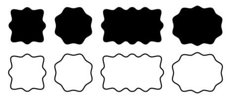 Set of square, round, rectangle and oval frames with wiggly edges. Shapes with wavy borders. Mirror, picture or photo frames, empty text boxes, tags or labels templates. graphic illustration vector