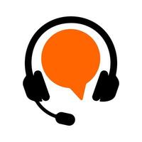 Customer support symbol with headphones and blank speech bubble sign isolated on white background. Call center sign. Empty template for hotline icon. Telemarketing concept. flat illustration vector