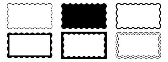 Set of different rectangle frames with wavy edges. Cute rectangular shapes with undulated borders. Empty text boxes, stamps, tags or labels isolated on white background. graphic illustration vector