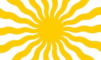 Yellow sun with wavy rays background. Poster with sunburst, sunrise or sunset in trendy 60 s 70s 80s groovy style. Preppy summer theme background. Modern psychedelic print. flat illustration vector