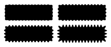 Set of different rectangles with wiggly edges. Rectangular shapes with wavy borders. Empty text or headline boxes. Black stickers, tags or labels templates. graphic illustration vector