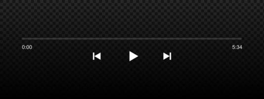 Audio or player progress bar on start position with time slider, play, rewind and fast forward buttons. Template of podcast, audiobook or song playback panel interface. illustration vector