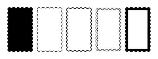 Set of mirror, picture or photo rectangle frames with wavy borders. Wiggly rectangular shapes. Empty text boxes or banners templates isolated on white background. graphic illustration vector