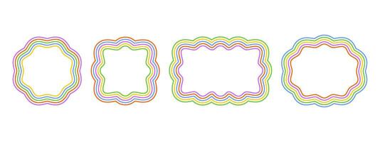 Set of round, square, rectangle and oval frames with wiggly edges. Colorful shapes with wavy borders. Picture or photo frames, empty text boxes, tags or labels elements. graphic illustration vector