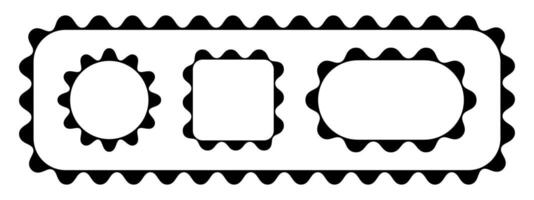 Set of round, square, rectangle and oval frames with scalloped borders. Tags, labels, stickers or text boxes templates with wavy edges isolated on white background. graphic illustration vector