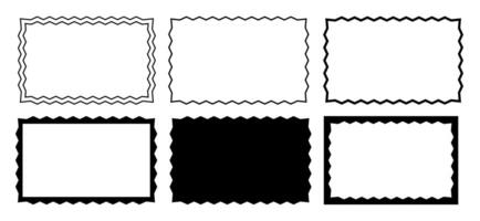 Set of rectangle frames with zig zag borders. Picture or mirror rectangular shapes with jagged edges isolated on white background. Text box, sticker or tag templates. graphic illustration vector
