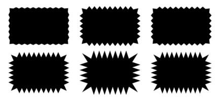 Set of empty black rectangles with zigzag edges. Tags or labels, stickers or badges, stamps rectangular shapes with jagged borders isolated on white background. graphic illustration vector