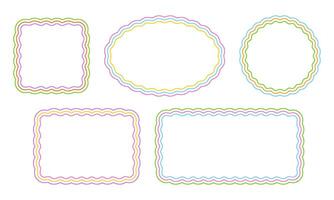 Set of square, oval, circle and rectangle frames with wiggly edges. Shapes with squiggly borders. Mirror, picture or photo vignettes, empty text boxes, tags or labels elements. illustration vector