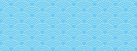 Traditional Japanese seigaiha pattern. Sea or ocean waves background. Scallops print. Fish squama or dragon scale. Simple geometric ornament with blue and white curves. graphic illustration vector
