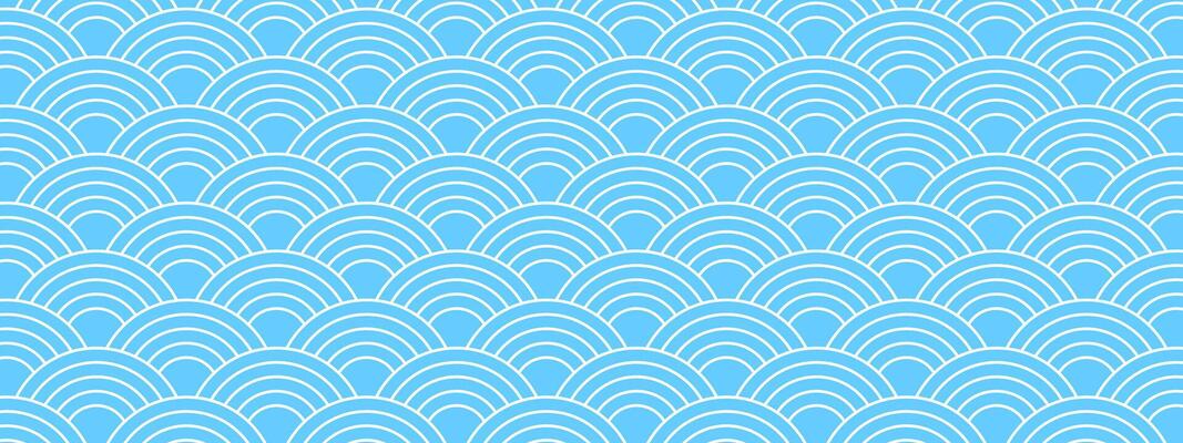 Traditional Japanese seigaiha pattern. Sea or ocean waves background. Scallops print. Fish squama or dragon scale. Simple geometric ornament with blue and white curves. graphic illustration