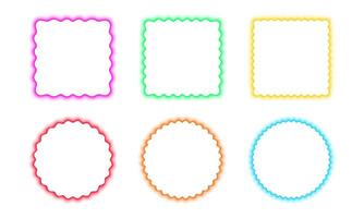 Set of colorful square and round frames with wavy borders. Wiggly shapes with blurry aura effect. Empty text boxes or web banner templates with soft gradient edges. graphic illustration vector