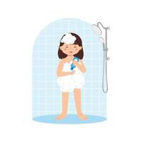 Girl Enjoying Shower with Soap vector