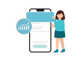 Illustration of Woman pointing on the big phone screen vector