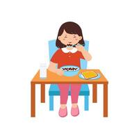 Girl Enjoying Cereal Breakfast at the Table vector