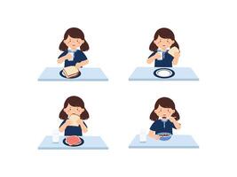 Girl Enjoying Breakfast at the Table vector
