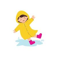 Child in Yellow Raincoat Slipping on Puddle vector