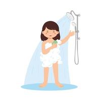 Illustration Girl Enjoying Shower with Soap vector