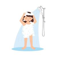 Cartoon Girl Enjoying Shower with Soap vector