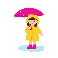 Illustration of Child with Umbrella in Rain vector
