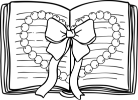 Coquette open Book with bow Outline Black and White Hand Drawn png