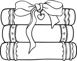 Coquette Books with bow Girly Outline Black and White Handdrawn png